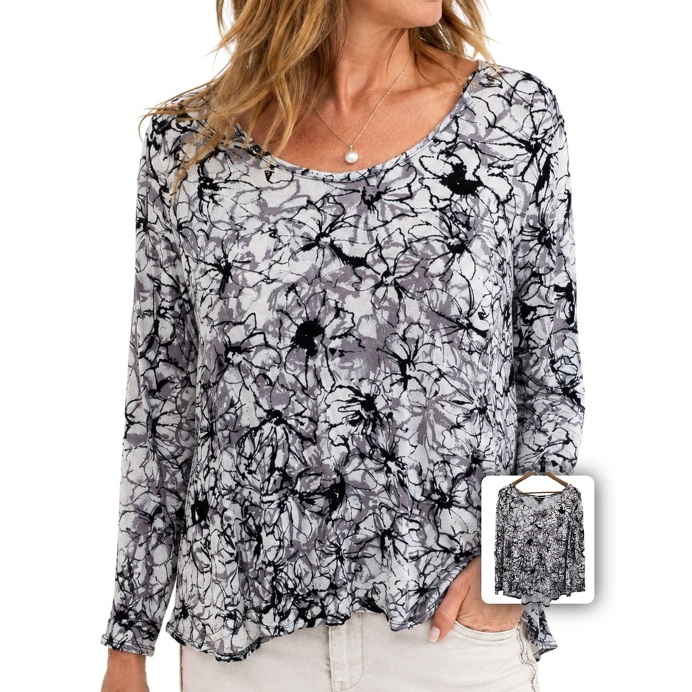 Simply Vera Wang Floral V-Neck Blouse Long Sleeve Lightweight Work Top 1X Boho